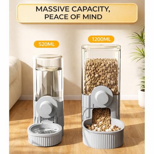 Hanging Automatic Food and Water Dispenser, Gravity Rabbit Feeder Set, Cage Cat Food Bowl Dog Feeding Station for Puppy and Kitten Rabbit Chinchilla Hedgehog Ferret (for Cage Grid Over 1.2”)