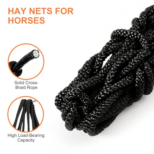2 pcs 40" Hay Net for Horses, Made from Durable Nylon Rop, Regulate Intake of Hay hence Improve Digestion,for Horses Goat Sheep Hanging Slow Feed Hay Bag (Black) - color: Black