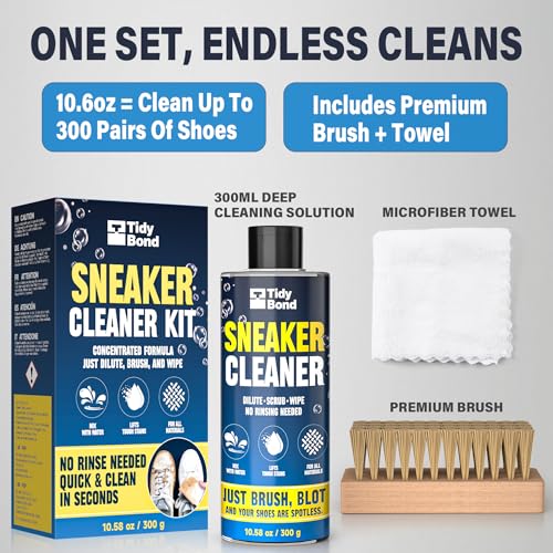 Shoe Cleaner Kit – Fast Dirt And Stain Removal, Anti-Yellowing Care | For White Shoes & Sneakers, Leather, Canvas, Mesh, Knit And Rubber, Brush & Towel Included - color: Concentrated Shoe Cleaning Kit 10.6 Oz