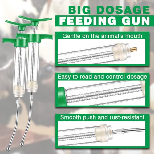 Threlaco 10ml 2 Pcs Drench Gun for Goats, Sheep & Cattle, Green | Reusable Small Goat Drench Syringe, Adjustable Veterinary Medicine Feeding Syringe, Continuous Dosing for Livestock, Horse - color: Green, size: 10ml