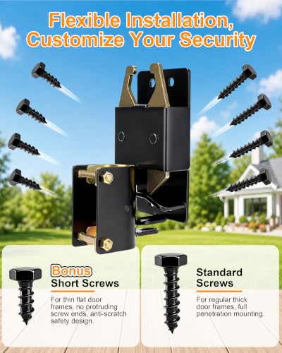 Valchoose Heavy Duty 2 Way Gate Latch, 8 Screws and Instructions, 1 Set | One Hand Pull Pin Opener, Padlock Hole, No Welding Round Tube Mount, Fits Livestock Fence Horse Corral Pasture Stable Ranch