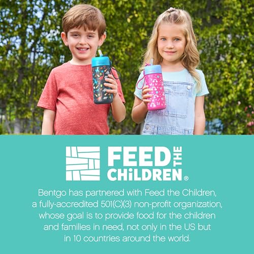 Bentgo Kids Stainless Steel Water Bottle, Leak-Proof, 14 oz, Bite & Sip | Vacuum Insulated, 18/8 Stainless Steel, 12-Hour Cold, Dishwasher Safe, BPA-Free (Sharks) - color: Sharks