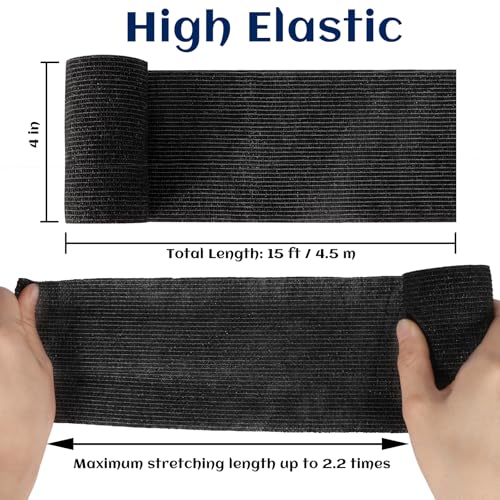 Elastic Self Adhesive Bandage Wrap 4 Inch, Breathable Non Woven Cohesive Bandage, Vet Wrap for Dogs, Ankle Sprains Swelling, Sports Athletic Tape (24 Count Black) - color: 4 Inch-24 Count Black