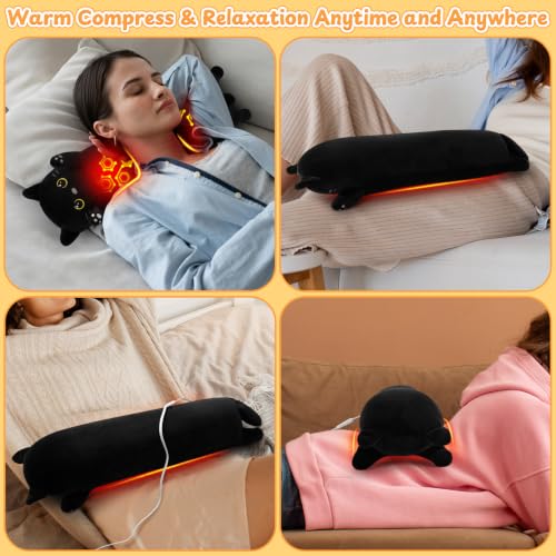 Black Cat Plush USB Heating Pad for Period Cramps Menstrual | 22” Cat Heated Plush Stuffed Animal, Portable Indoor Outdoor Use, Electric Kitten Plush Heating Pad for Women Mom Girls Gifts - color: Black Cat Heating Pads