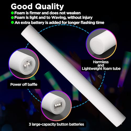 32 Pcs Foam Glow Sticks Bulk Party Pack, L16" Big Led Light Up Foam Sticks with 3 Flashing Effect, Glow in The Dark Party Supplies Favors for Wedding, Adults/Kids Birthday, Disco Dance Floor, DJ