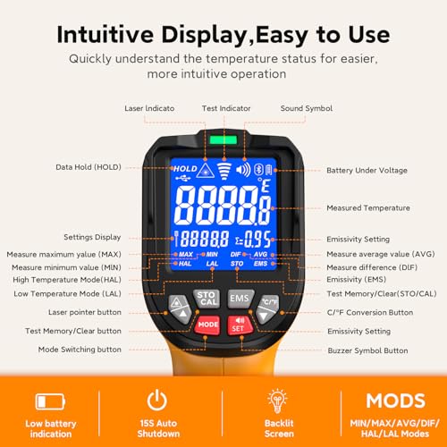 Infrared Thermometer Temperature Gun 3992°F 50:1, | Triple-Laser IR Temp Gun for Industrial Furnace Kiln Foundry Steel Welding HVAC Engine Diagnostic Tool - color: -58°F to 3992°F