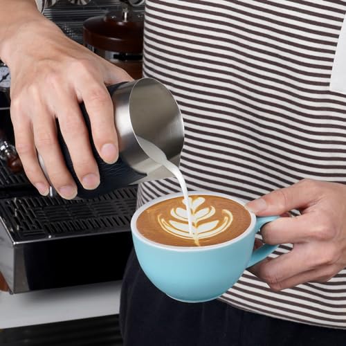 IKAPE Espresso Milk Pitcher, 15.04/450ml Milk Frothing Jug without Handle, Espresso Steaming Pitcher with Sharp Spout for Espresso Barista Tool(silver) - color: Silver