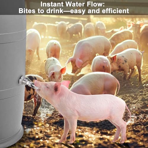 Automatic Pig Water Nipple with 304 Stainless Steel Tank Connectors - 5pcs Stainless Steel Pig Nipple Waterer for Barrel Kit, Hog Waterer Nipples for Sows, Piglets, Goats - with Hole Opener - color: 304 Stainless Steel, size: 5PCS