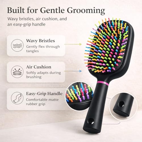 Adkoat® 2PCS Rainbow Air Cushion Grooming Brush for Horses Dogs Cats | Gentle Comb for Mane | Tail | Long Fur – Wave Bristle Massage Tool for Shedding, Knots & Circulation