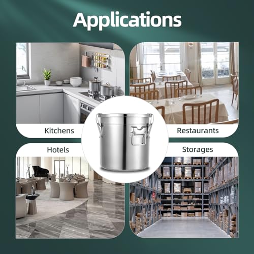 5.5Gal 304 Stainless Steel Airtight Canister with Lid and Locking Clamp, Rice Cereal Grain Canisters Container, Metal Rice Bucket for Kitchen,Dog Food, Bird Seed, Coffee, Cookies Storage(Silver-21L) - color: Silver-21L