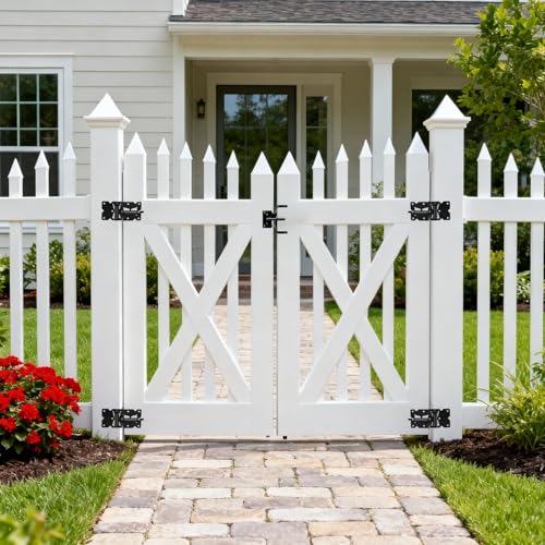 Self Closing Gate Hinge and Latch Kit for Wooden/Vinyl Fence Gate | Heavy Duty Rust Proof Gate Hardware Kit ,2 Adjustable Self Closing Hinges & 1 Post Mount Self Locking Gate Latch (Black)