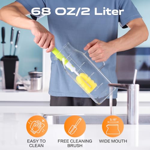 Aofmee 68oz Glass Pitcher with Lid and Handle for Fridge, Clear 2pc | Iced Tea Pitcher for Fridge, Borosilicate Glass Carafe, Sun Tea Jar, Dual Pour Stainless Lid, Dishwasher Safe - color: Clear 2pc