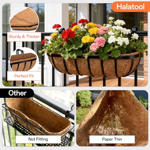 Halatool 30" Coco Liners for Planters, 3Pcs Coconut Liners for Window Boxes | 100% Natural Coconut Fiber, Replacement Liner for Wall & Railing Planters, Fence & Balcony, Breathable & Eco-Friendly - size: 30in