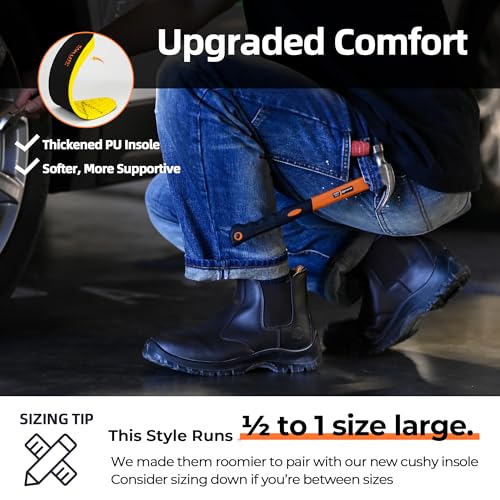 Work Boots for Men, Slip On Steel Toe Chelsea Safety Boots, Waterproof Slip Resistant Work Shoes, Lightweight Comfortable Breathable Non Slip Safety Toe Shoes - color: Black, size: 11