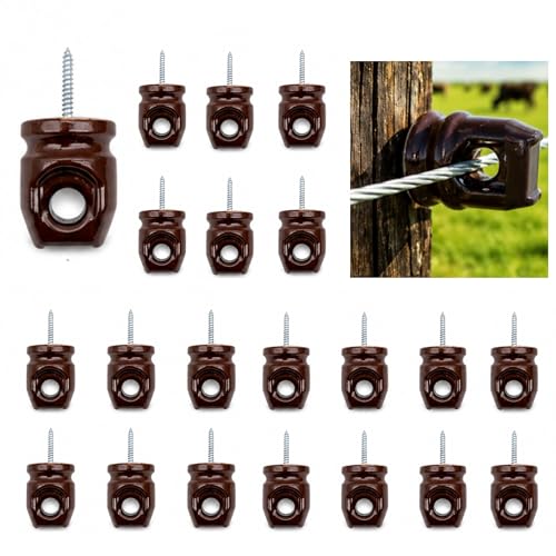 Ceramic Electric Fence Insulators, 20 Pack Heavy Duty Ceramic Insulators | Electric Fence Insulators for Wooden Posts with Galvanized Steel Screw, Easy Install