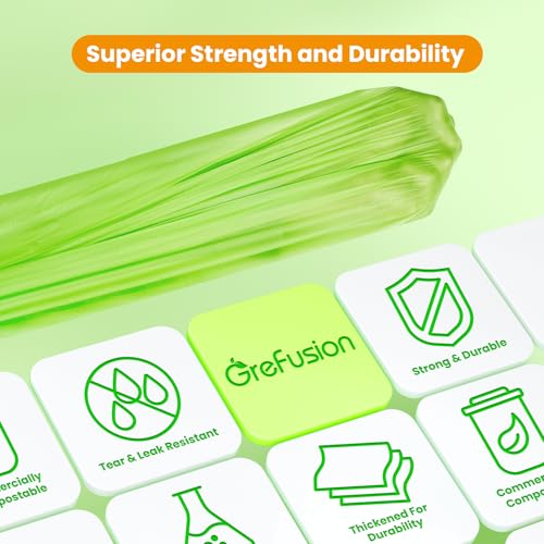 GreFusion Compostable 36 gallon Trash Bags, Extra Thick 1.28 Mills, Compost 36 Gal Trash Bags (Kitchen Tall Garbage Bags), Compostable Lawn & Leaf Yard Waste bags,ASTM D6400,Bpi Certified - color: 36G-15Count