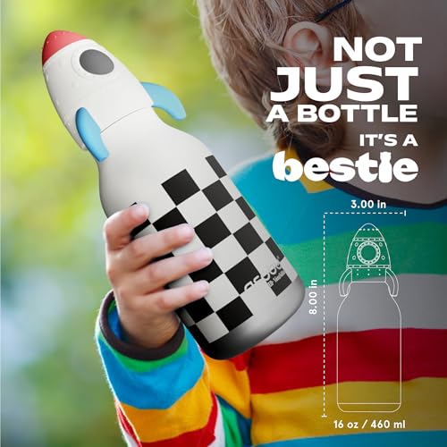 asobu Bestie Water Bottle, Cute Collectible Character, Leak Proof, BPA Free | 16 oz, Stays Cold 24 Hours, Double Wall Vacuum Insulation, Food Grade Stainless Steel, Spill Resistant, Great Gift Idea - color: Rocket Bottle