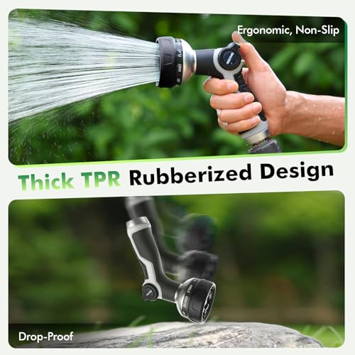 RESTMO 10-in-1 Water Hose Nozzle, Garden Hose Sprayer with 10 Adjustable Spray Patterns, Easy Thumb Control for Flow Adjustment, Ideal for Watering Plants & Lawns, Washing Cars & Pets, Black - color: Black