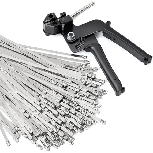 Cable Tie Gun Kit, 201-Piece Set 11.8 Inch 304 Stainless Steel | Includes 200 Ties with Tightening Tool for Chain Link Fence, Chicken Coop, Farm, Garden and Outdoor Installation Projects