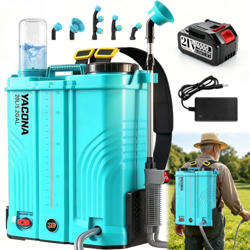 Backpack Sprayer Battery Powered 5 Gallon, 100 PSI Electric Garden Sprayer with Wash Bottle & Mixing System & 6 Nozzles for Lawn, Garden, Yard, 4.0Ah Battery & Charger Included | Wash Bottle & Mixing System & 6 Nozzles for Lawn, Garden, Yard, 4.0Ah Batter