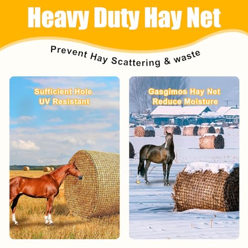 6x6ft Round Bale Hay Net for Horses - Large Size Thick & Durable, Black Nylon Net with 1.75 inch Holes - Square Slow Feed Hay Nets for Horses and Goats - Healthier Feeding Solution.