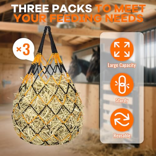YedsIntu 3 Pcs Hay Bags for Horses, Hay Nets for Horses Goat Sheep,Goat Hay Feeder for Slower Feeding,Strong Load-Bearing Hay Bag Hanging for Horse Stable Trailer (Black and Yellow) - color: Black and Yellow