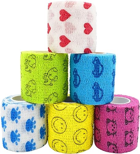 Stmandy Vet Tape wrap, wrap Bandage 2 inch 6 Rolls,Adhesive wrap Bandage for The Person or The Pets (cat,Dogs,Horse and Other Animal) who was injure or Have Wounds (Cartoon 6pcs) - size: 2 Inch (Pack of 6)