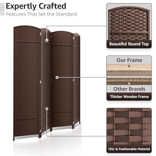 Sorbus Foldable Room Divider, Mesh Privacy Screen (4 Panel, Chocolate) | Folding screens, dividers for rooms, double-hinged panels; freestanding partition for bedrooms, offices and shared areas - color: Chocolate, size: 4 Panel