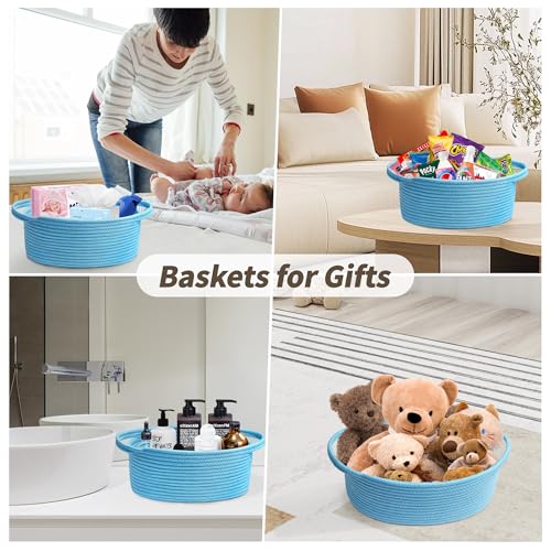 Pro Goleem Small Woven Basket with Gift Bags and Ribbons Durable Baskets for Gifts Empty Small Rope Basket for Storage 12"X 8" X 5" Baby Toy Basket with Handles, Blue - color: Blue
