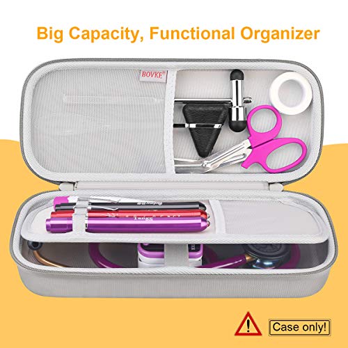 BOVKE Stethoscope Case for 3M Littmann Classic III Monitoring, Lightweight II S.E, Cardiology IV Diagnostic, MDF Acoustica Stethoscopes, Extra Room for Nurse Essentials and Medical Supplies, Gray - color: Gray