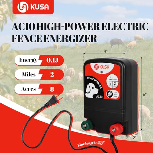 Electric Fence, 2-Mile/ 8 Acres Electric Fence Charger for Preventing to Prevent Bears, Raccoons, Skunks Intruding, Electric Fence Energizer Output Voltage 5000 v 0.12 Joule