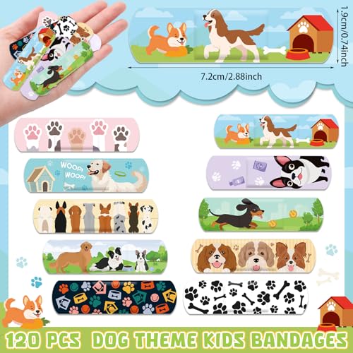 Panelee 120 Pcs Kids Dog Farm Animal Adhesive Bandages Monster Construction Trucks 20 Styles Puppy Cute Waterproof Breathable Bandages for Kids Girl Boy Children Toddler(Dog) - style: Dog