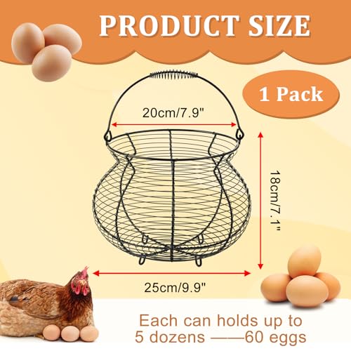 1 PCS Big Belly Wire Egg Baskets for Fresh Egg With Handle Egg Holder | Small Metal Wire Basket for Gathering Fresh Chicken and Duck Eggs, Hunting Basket & Countertop Egg Holder - style: Oval-1 Pack