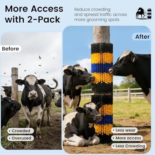 2PCS Livestock Scratching Brush for Goat, Heavy-Duty Post Grooming and Massage Scratch Brushes for Cow Donkey Goats Horse Sheep, with 8 Screws for Back Itch Relief & Keep Cleaning, 17" x 7.9" - size: 2 Pack