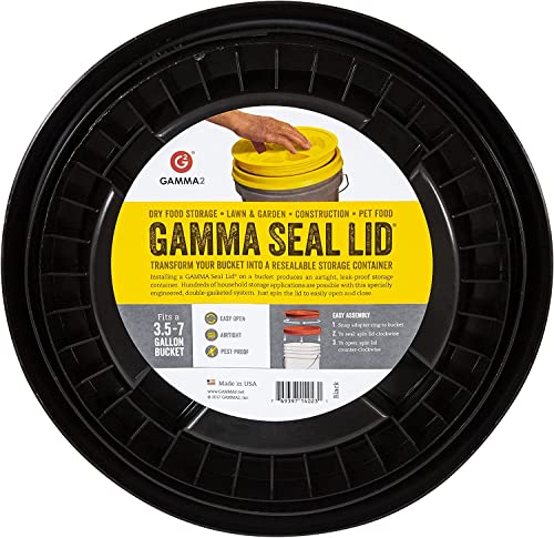 GAMMA2 Gamma Seal Lid - Pet Food Storage Container Lids - Fits 3.5, 5, 6, & 7 Gallon Buckets, Black, Made in USA - color: Black, size: Fits 3.5, 5, 6, & 7 Gallon Buckets