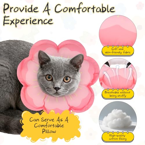 Cat Cone Collar Soft, Cat E Collar Recovery After Surgery to Stop Licking, Adjustable Waterproof Cute Neck Elizabethan Pet Kitten Puppy Donut Pillow for Cats Puppy Wound Healing, PinkM - color: Pink, size: Medium