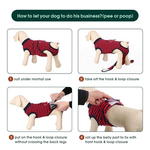Kuoser Recovery Suit for Dogs Cats, Soft Dog Surgery Suit Female Male Spay | Professional Dog Onesie for Surgery, Substitute E-Collar & Cone, Prevent Licking Dog surgical suit Pet Neuter Suit - color: Red Stripe, size: X-small (Back:8.3-11.4'', Weight:4-7