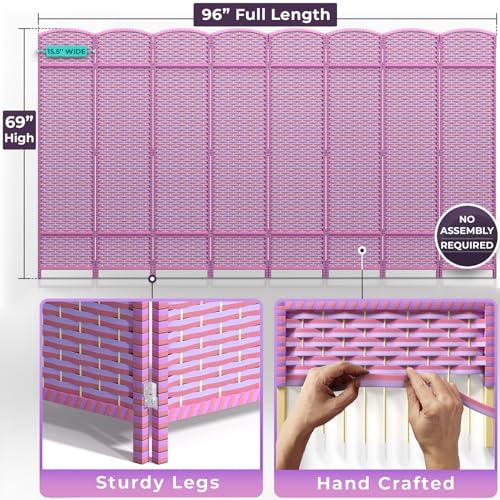Sorbus Foldable Room Divider, Mesh Privacy Screen (8 Panel, Pink Purple) | Folding screens, dividers for rooms, double-hinged panels; freestanding partition for bedrooms, offices and shared areas - color: Pink Purple, size: 8 Panel
