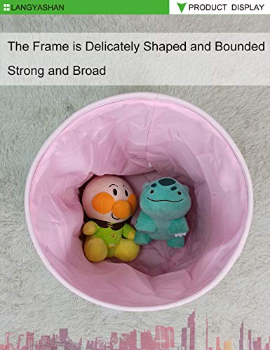 Round Thick Pink Laundry Basket Collapsible Organizer Boys Girls | Canvas Foldable Storage Hamper Sturdy Rope Handles for Household Gift Baskets Bedroom Clothes Toys Children Nursery - color: Pink