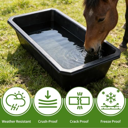 5 PCS Heavy Duty Rubber Feed Pan, 10 Quart/2.5 Gallon Square Feed Bucket | Heavy Duty Feed and Water Tubs for Horses, Goats, Pigs and Livestock, Durable Square Design for Barn, Stable and Farm Use - size: 17.3 × 12 × 5.1in