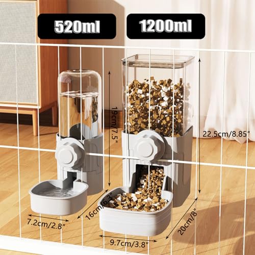 Hanging Automatic Food Water Dispenser,Rabbit Feeder Guinea Pig Water Bottle Food Feeder for Ferret Guinea Pig Rabbit Bunny Cage Accessories (Grey) - color: Grey