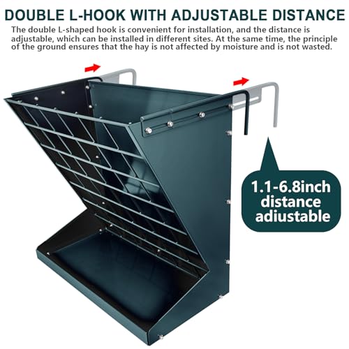 Wall Mount Hay Rack, Heavy-Duty Galvanized Metal 2 in 1 Hay and Grain Feeder, Livestock Feeder with Adjustable Distance, Hay Feeder for Goats, Sheep, Horse - color: Dark Green