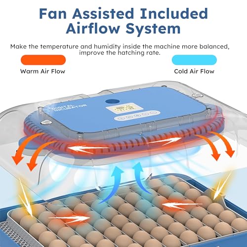 Egg Incubator for Hatching 70 Chicken, Duck, Quail & Goose Eggs – Automatic Egg Turner, Humidity & Temperature Control, Built-in LED Candler, Auto Water Refill, 360° Clear View Digital Poultry Hatcher