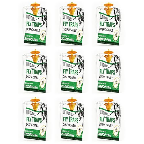 9 Pack Outdoor Hanging Fly Traps, Disposable Water-Activated Fly Catchers for Patio, Yard, Garden, Barn, Ranch, Stable, Campsite & Garbage Areas