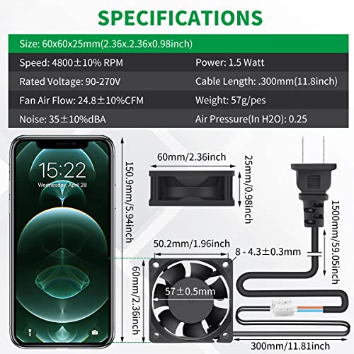 EC 60mm x 25mm Mini Muffin Fan Cooling Axial AC 110v 120v 220v 240v | On/Off Switch, Dual Ball Bearing for DIY Small Electronic Equipment Cooling Doorways Ventilation Exhaust Projects - style: 60mm x 25mm