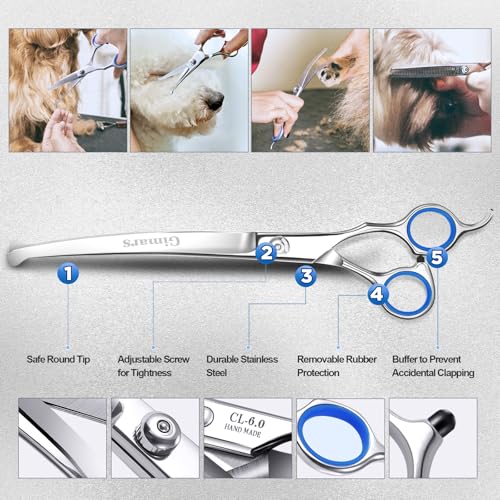 Gimars Titanium Coated Professional 6 in 1 4CR Stainless Steel Dog Grooming Scissors with Safety Round Tip, Heavy Duty Pet Grooming Scissor for Dogs, Cats and Other Animals - style: Professional Blue 6 in 1
