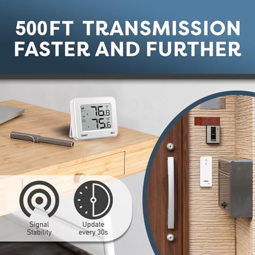 Indoor Outdoor Thermometer Wireless 500 FT Outdoor Thermometer with Sensor | Battery Powered Remote Thermometer, Portable Digital Thermometer Gauge, Inside Outside Thermometers for House Home Room Patio - color: White-Small
