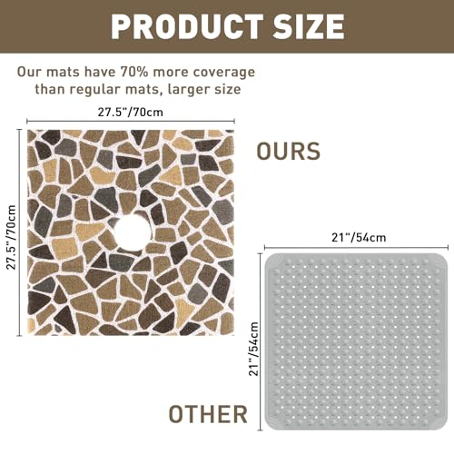 Square Shower Mat Non Slip: 27 x 27 Inch Extra Large Shower Mats with Drain Hole in Middle - PVC Loofah Anti Slip Shower Floor Matt for Inside Shower - color: Coffee Cobblestone, size: 27" x 27" (Square)