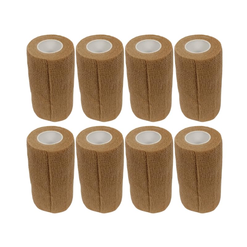 4" Cohesive Flexible Bandage Wrap – Natural - 8 Pack | Self-Adherent Vet Tape for Animal Use | Breathable, Easy Tear, No Clips Required | Ideal for Horses, Dogs, Livestock, Pets - color: Natural