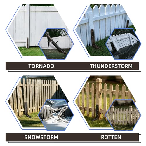 Adjustable Fence Post Repair Kit Quick Easy Fix Broken Leaning Wooden Post | Heavy Duty Steel, Uneven Ground & Underground Obstacles Adjust, Wood Fence Post Anchor Stakes Support - size: Pack of 4